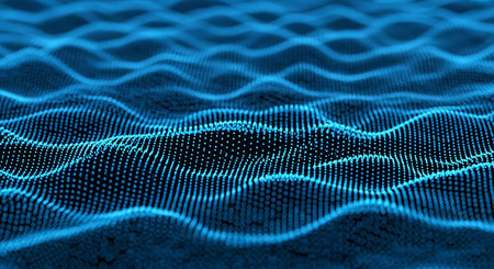 A mesmerizing abstract digital waveform pattern in vibrant blue, creating a sense of depth and movement.の素材
