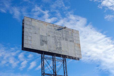 Landscape view of blank billboard mock up against blue sky background. Marketing and promotion outdoor conceptの写真素材