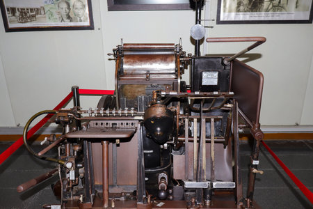 The Heidelberg printing press on display in the museum Benteng Vredeburg. Yogyakarta, Indonesia - 2...