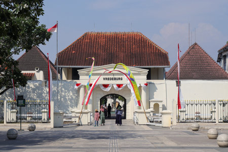 Exterior of Museum Benteng Vredeburg, is history museum is a museum that exhibits Indonesian history during the colonial period. Located near Malioboro street. Yogyakarta, Indonesia - 2 August 2023のeditorial素材