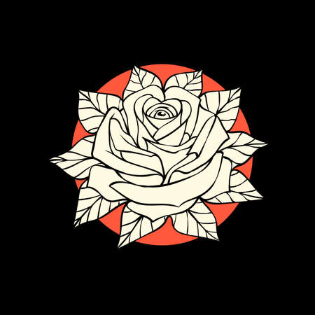 blooming rose with leaf petals on black backgroundのイラスト素材