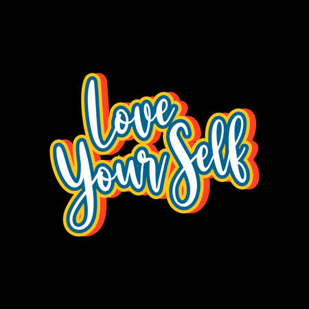 Love yourself typography. white, blue, orange, yellow combination on black background.のイラスト素材