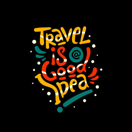 travel is a good idea typography on black backgroundのイラスト素材