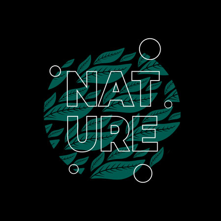nature in white text typography and green leaf illustration.のイラスト素材