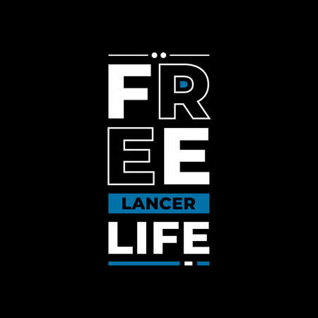 freelancer life typography. white, black, blue combination on black backgroundのイラスト素材