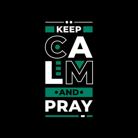 keep calm and pray typography.  green, black and white combination on black backgrondのイラスト素材