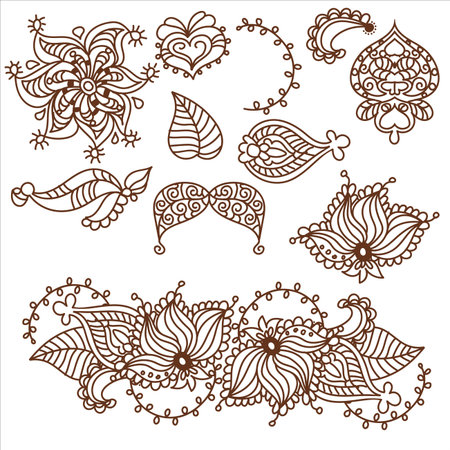 Henna tattoo doodle elements on white backgroundのイラスト素材