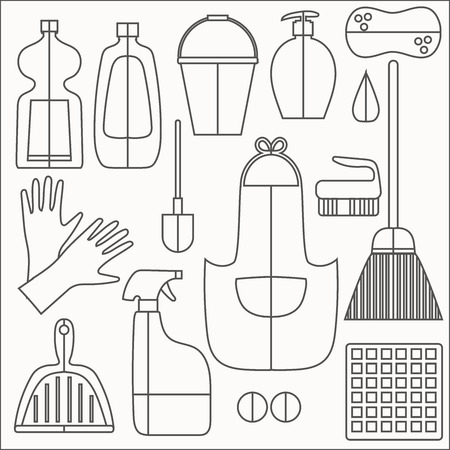 Cleaning products flat icons vector set on white bachground.のイラスト素材