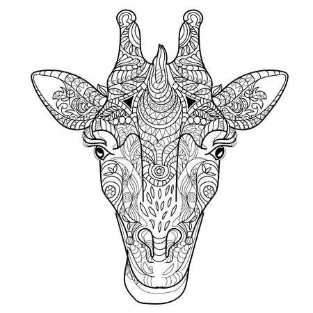 Giraffe head doodle on white background.Graphic illustration vector.のイラスト素材