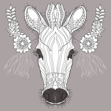 Sketch, doodle, hand drawn illustration of zebra.Sketch for tattoo or coloring book. Africa collection.のイラスト素材