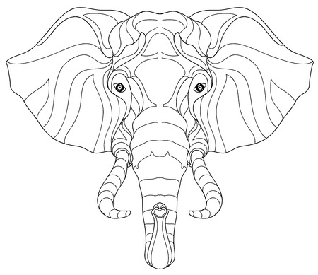 Elephant head doodle on white background.Graphic illustration vector zentangle ready for coloring book.のイラスト素材