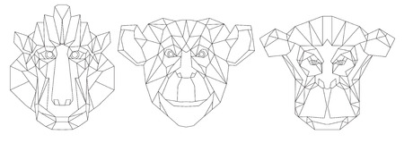 Animal head triangular icon , geometric trendy line design. Vector illustration ready for tattoo or coloring book. Monkey Africa - triangular, gibbon, chimpanzee.Chinese New Year 2016 symbol.のイラスト素材