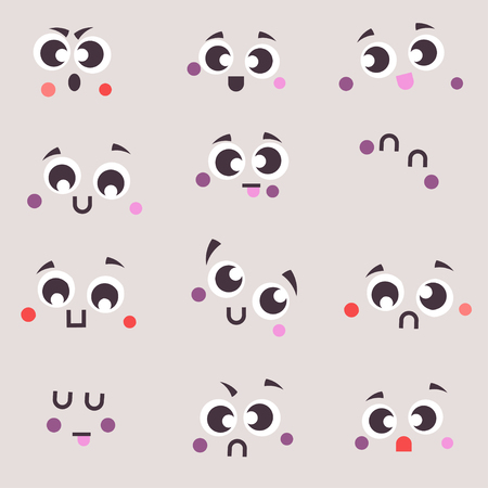 Set cartoon patch badges or fashion pin badges emoji. Vector full color sketch.のイラスト素材