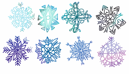 Watercolor snowflakes isolated on white.Hand drawn set.の写真素材