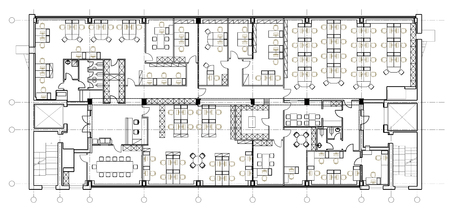 Standard office furniture symbols set used in architecture plans, office planning icon set, graphic design elements. Small Office room - top view plans. Vector isolated.のイラスト素材