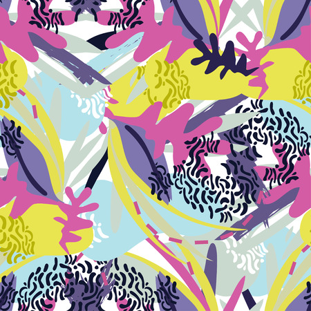 Abstract floral elements paper collage.Vector illustration hand drawn.Sketch ready for contemporary scandinavian flat design- poster, invitation, post card, t-shirt design.Seamless pattern.のイラスト素材