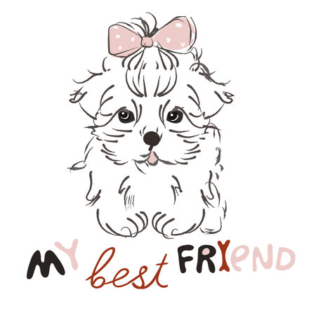 Pretty little puppy- hand drawn doodleのイラスト素材