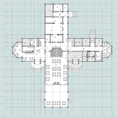 Standard cafe furniture symbols on floor plansのイラスト素材