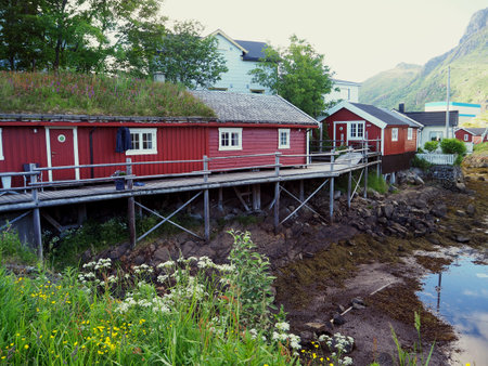 Harbour fishing boat house norway.Polar circle.Norway.の写真素材