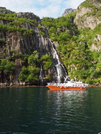 View of the fjord of the Troll in Norway. Sailing yacht. Norwegian fjord.のeditorial素材