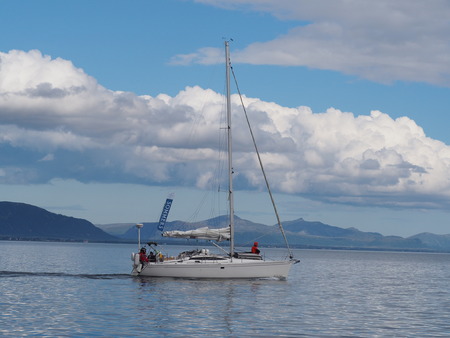 View of the fjord in Norway. Sailing yacht. Norwegiantravelのeditorial素材