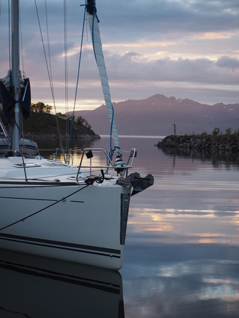 View of the fjord in Norway. Sailing yacht. Norwegiantravelのeditorial素材