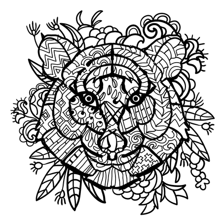 Hand drawn doodle outline tiger headのイラスト素材