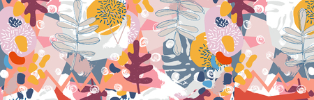 Abstract floral elements paper collage. Illustration hand drawn.Sketch ready for contemporary scandinavian flat design- poster, invitation, post card, t-shirt designの写真素材