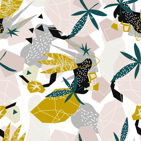 Abstract floral elements paper collage.Vector illustration hand drawn.のイラスト素材
