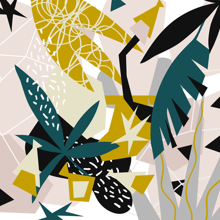 Abstract floral elements paper collage.のイラスト素材