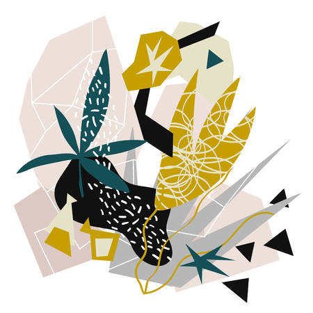 Abstract floral elements paper collage.Vector illustration hand drawn.のイラスト素材