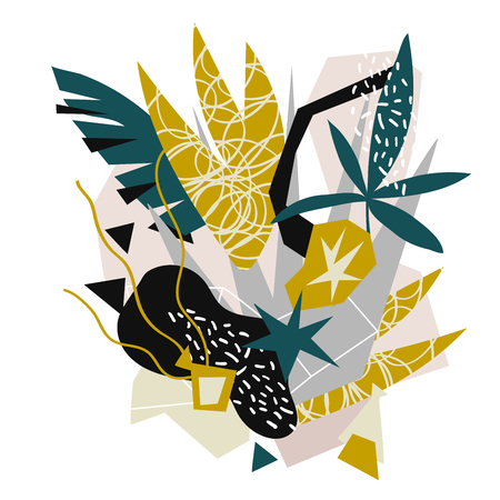 Abstract floral elements paper collage.Vector illustration hand drawn.のイラスト素材