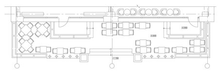 Standard furniture symbols used in architecture plans icons set, planning icon set, graphic design elements. Small cafe, restaurant, beer pub - top view plans. Vector isolated.