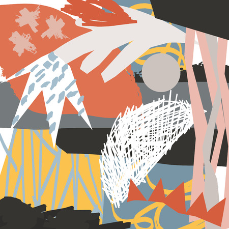 Abstract floral elements paper collage.Illustration hand drawn.Sketch ready for contemporary scandinavian flat design- poster, invitation, post card, t-shirt design.のイラスト素材
