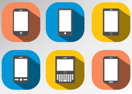 flat icon mobile phone device set on blankscreen with retro color background のイラスト素材