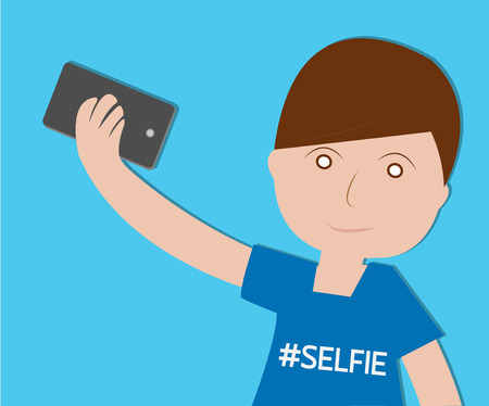 Boy Taking Selfie Photo concept on blue backgroundのイラスト素材