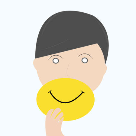 man hide real face holding smiley card I am happyのイラスト素材