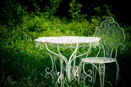 Rest chair & table at gardenの写真素材