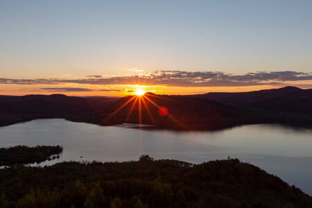 Pond sunset sceneryの写真素材