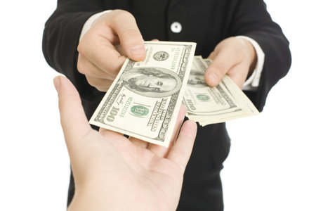 Money in human hands isolated on white background