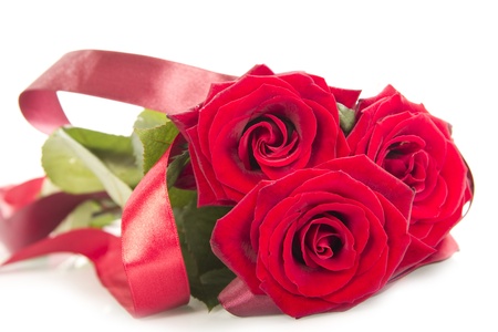 Decorated red roses isolated on white backgroundの写真素材