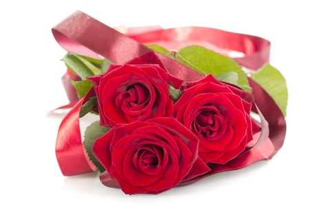 Decorated red roses isolated on white backgroundの写真素材