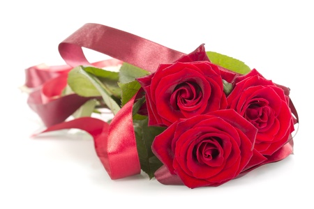 Decorated red roses isolated on white backgroundの写真素材