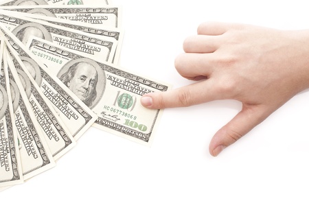 Grabbing money isolated on white backgroundの写真素材