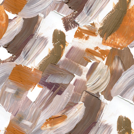 Acrylic abstract pattern of beige, green, orange and grey strokes. Hand painted pastel illustration isolated on white background. For design, print, fabric or background.の写真素材