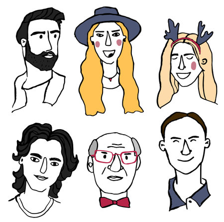 Vector set of diversity group of young boys, men, girls, women, transgender people. Cartoon people avatars in flat style. Vector illustration for design, print, fabric or background.のイラスト素材