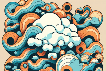 Cartoon hand-drawn doodles clouds background. Vector illustrationの素材