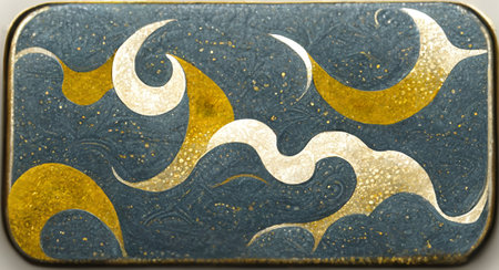 A closeup shot of a painted moon icon on a metallic surfaceの素材