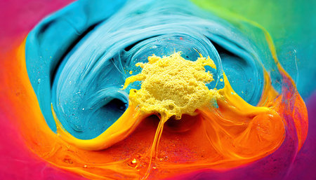 abstract background of colorful oil paint splashes on a colorful backgroundの素材