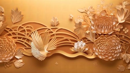 3d rendering of wood carving art on paper background. 3d illustration.の素材